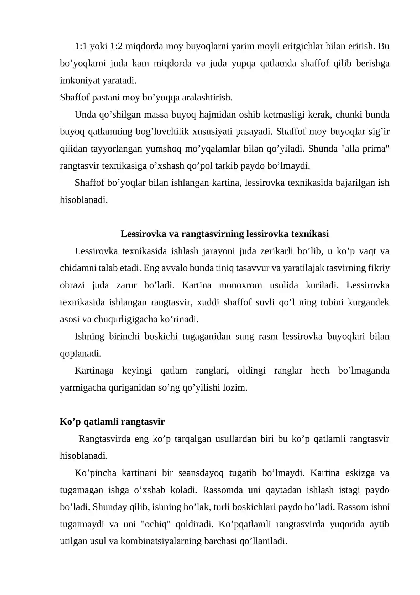Moy bo’yoqlar bilan ishlash usullari 4