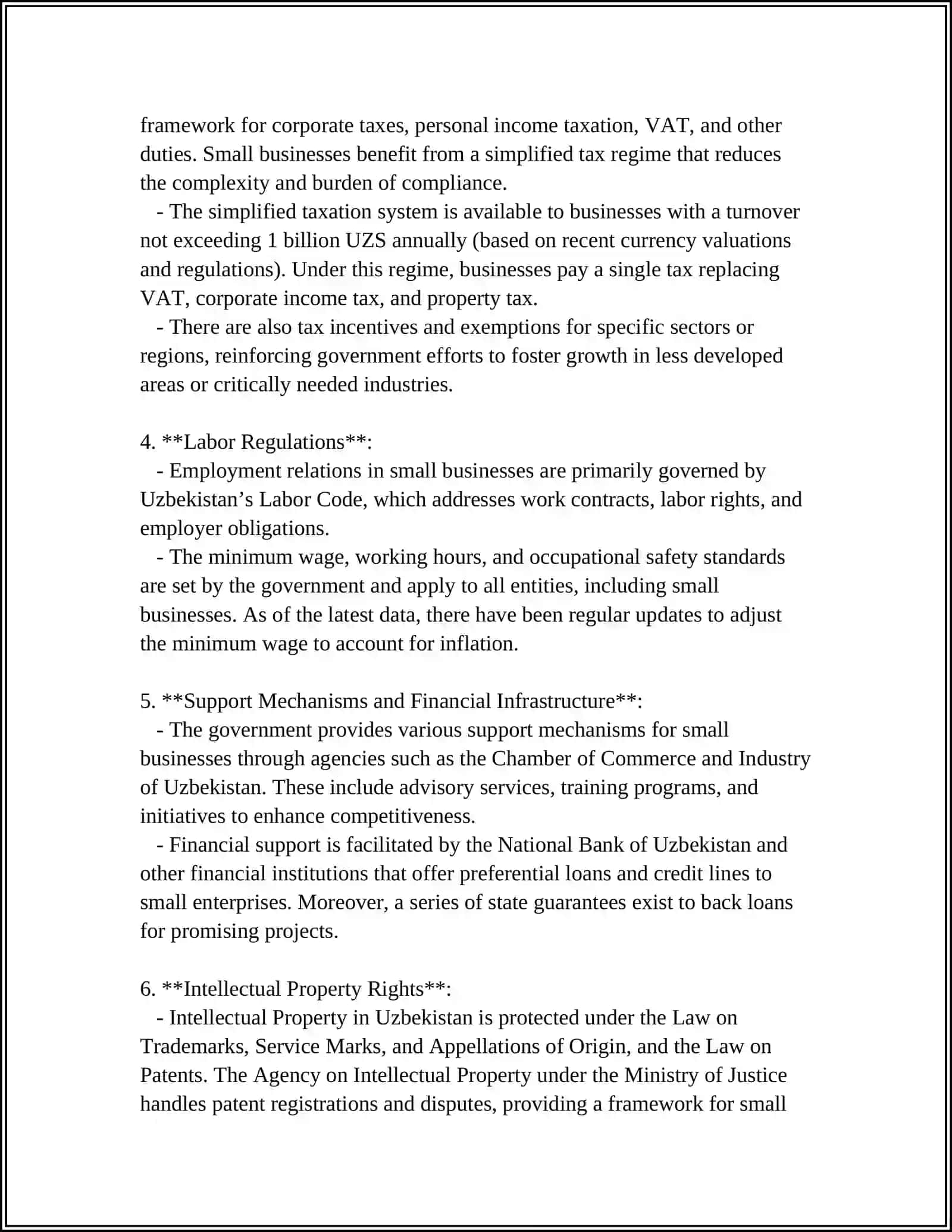 Legal Framework for Small Businesses in Uzbekistan 4