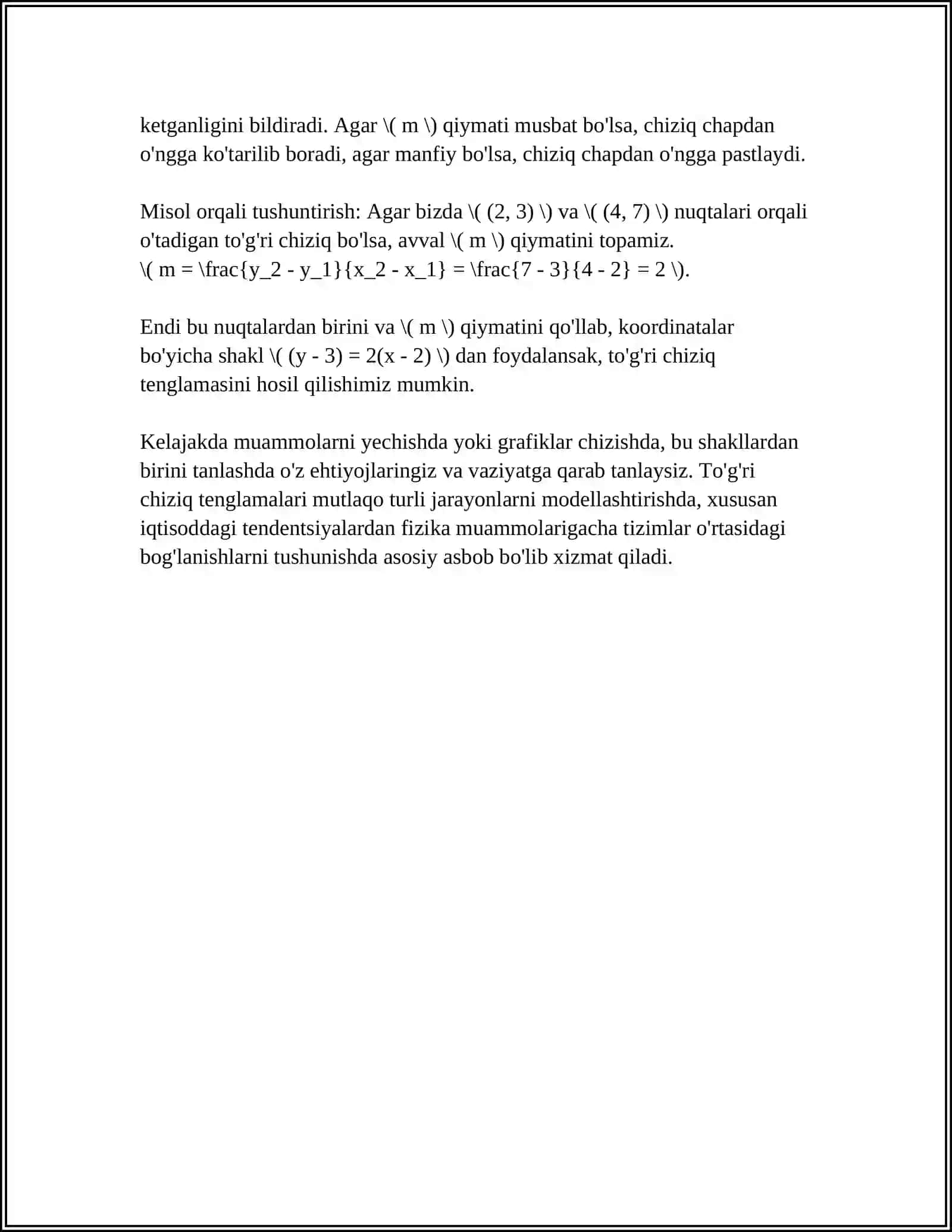 TEKISLIKDA ANALITIK GEOMETRIYA ELIMENTLARI 4