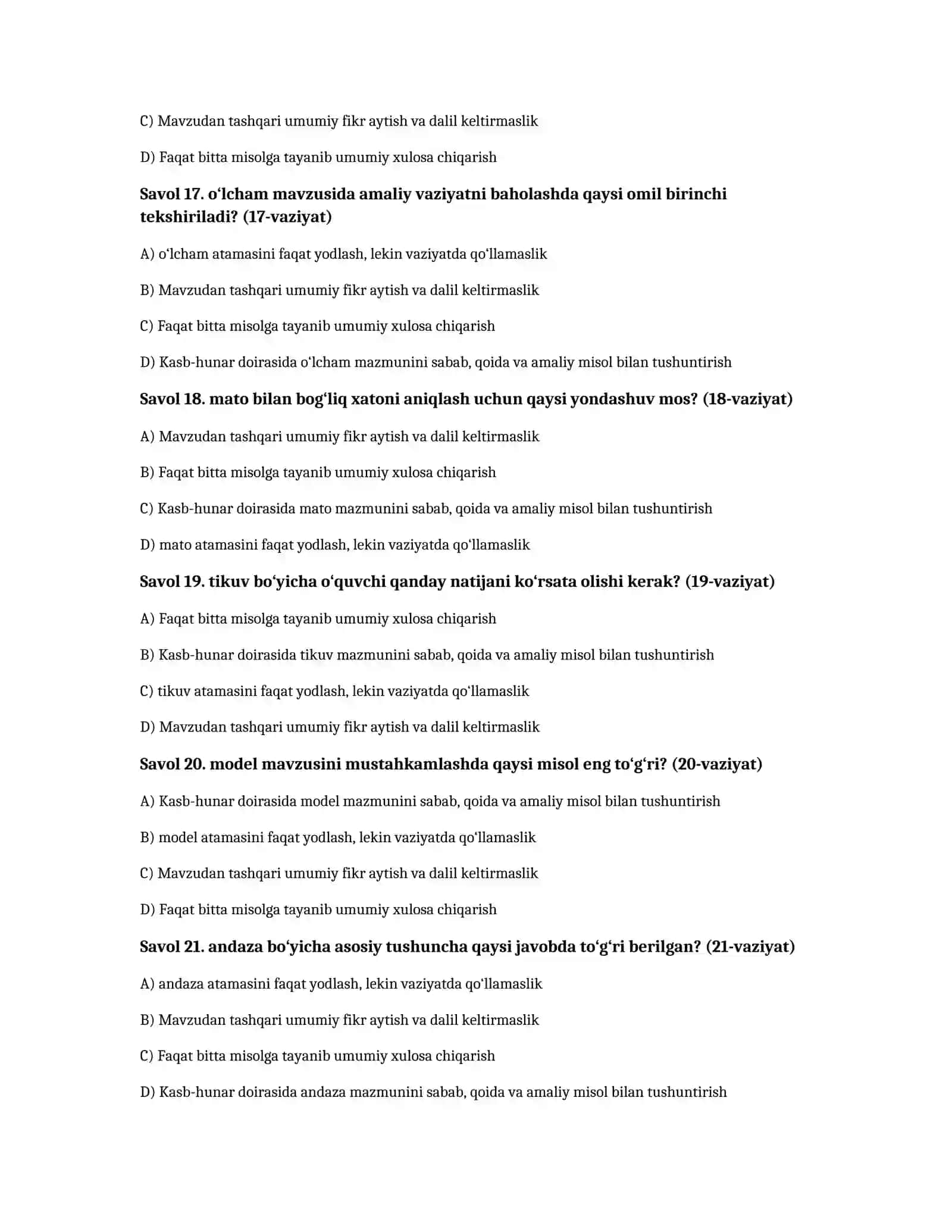 Tikuvchilik va moda dizayni — 100 test 4