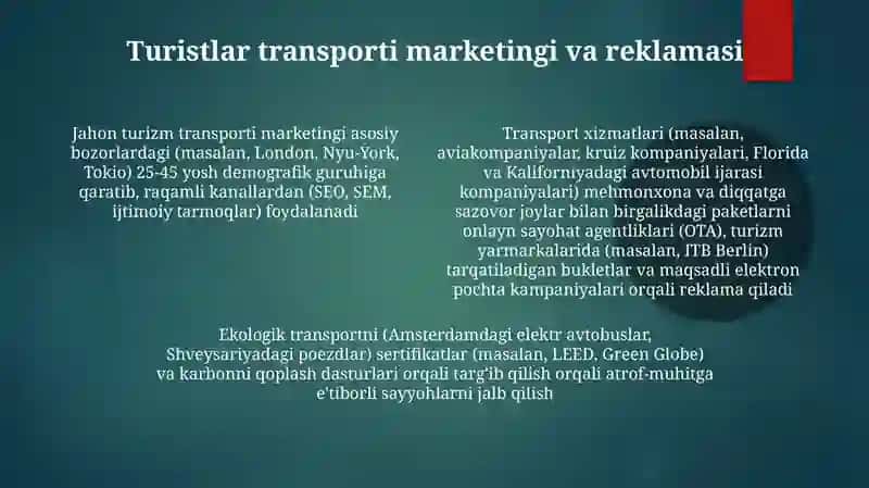 Turizm sohasida transport xizmatlari 4