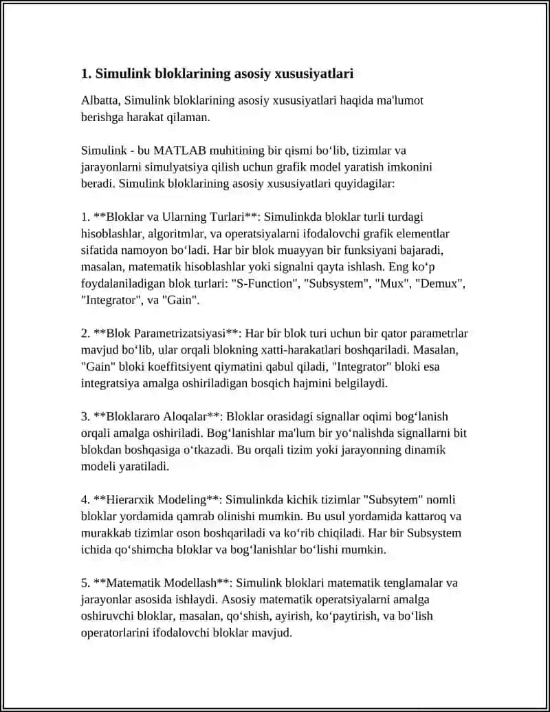 SIMULINK QISM DASTURIDAGI BLOKLARNING XUSUSIYATLARI 4