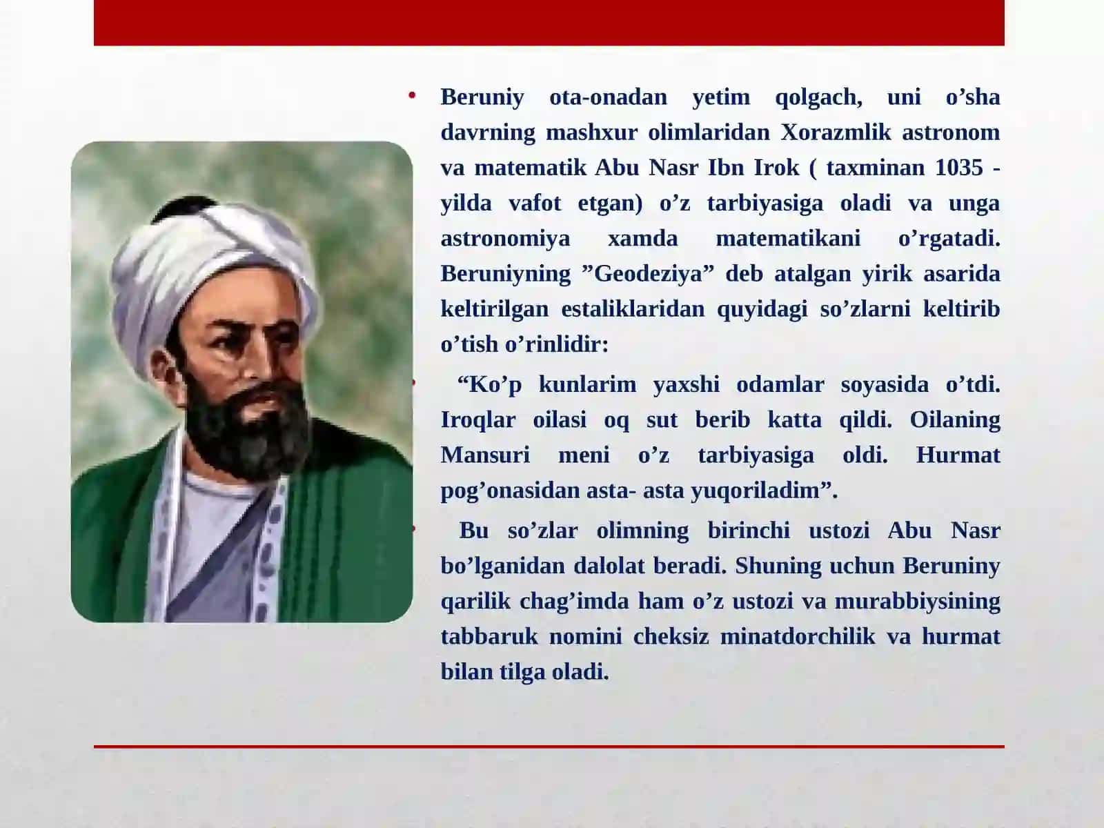 Abu Rayhon Beruniyning hayoti va ilmiy merosi 4