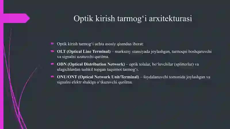 Optik kirish tarmоg‘ining tuzilish tamoyillarini oʻrganish va tadqiq qilish 4