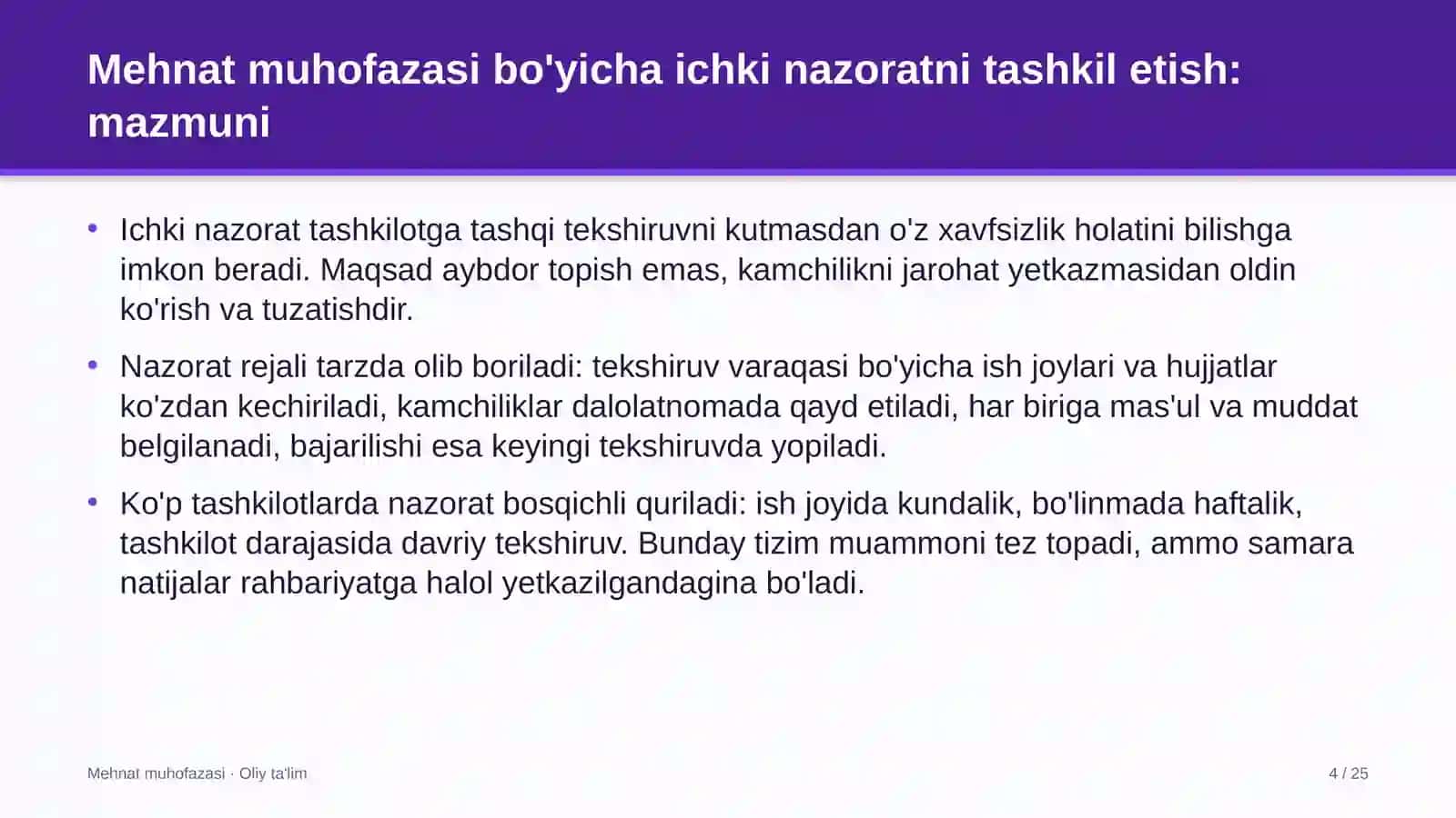 Filarmoniyalarda mehnat muhofazasi bo'yicha ichki nazoratni tashkil etish 4