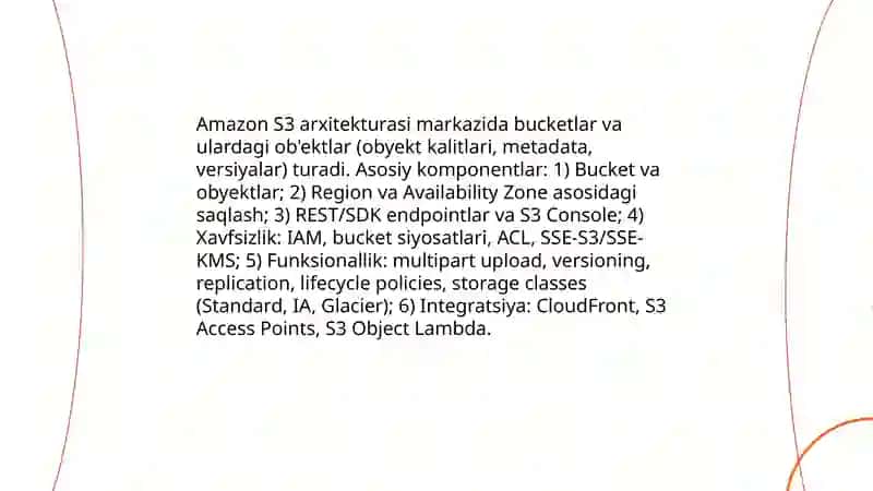 Obyektlarni bulutli saqlash (Amazon S3, OpenStack Swift, Ceph) 4