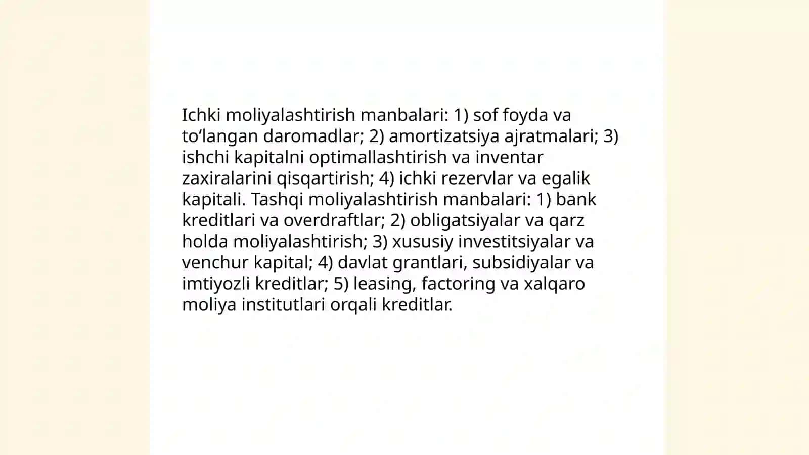 Tadbirkorlik faolyatini moliyalashtirish 4