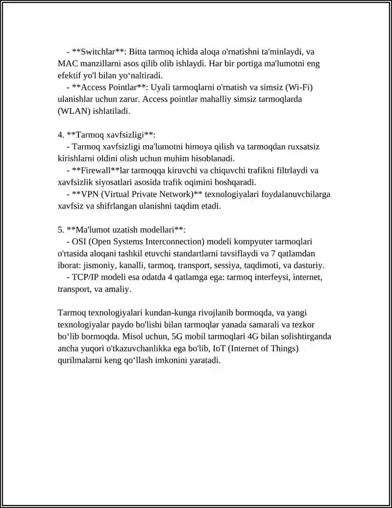 Tarmoq texnologiyalari asoslari 4