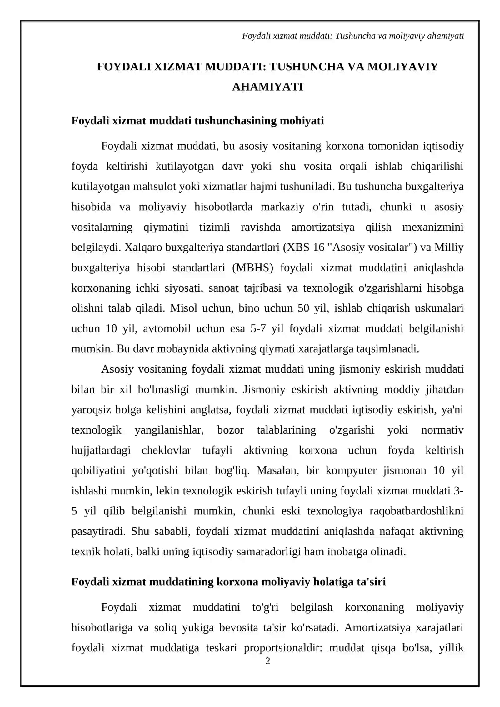 Asosiy vositalarning foydali xizmat muddati qanday belgilanadi? 4