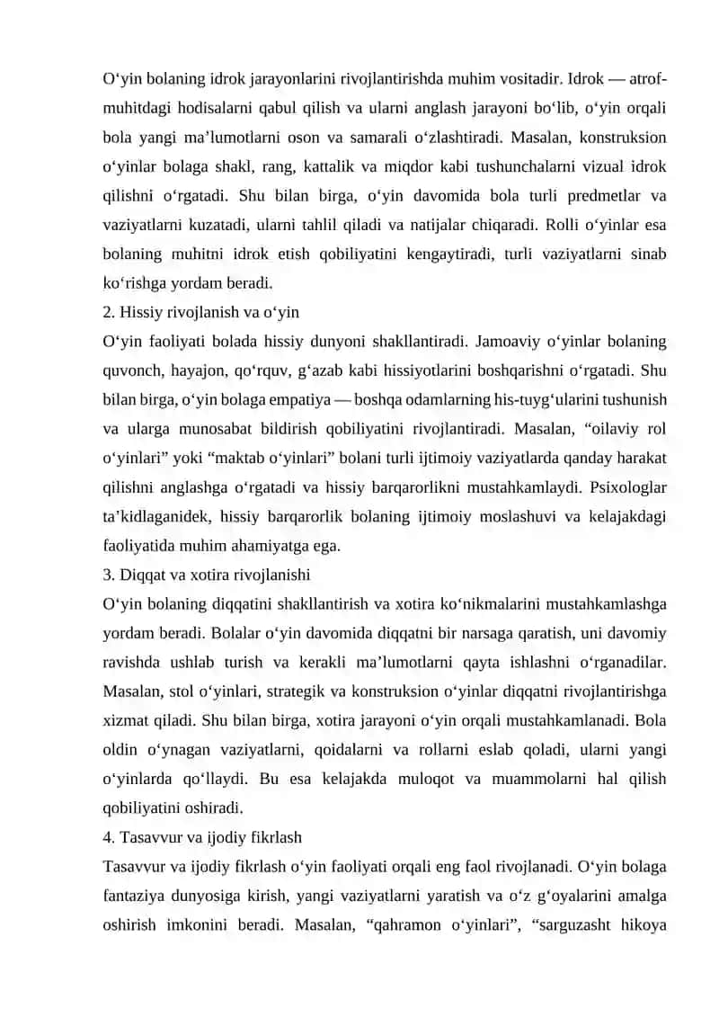 PSIXIK FAOLIYATNING YUVENAL (O‘YIN) DAVRDA RIVOJLALANISHI 4