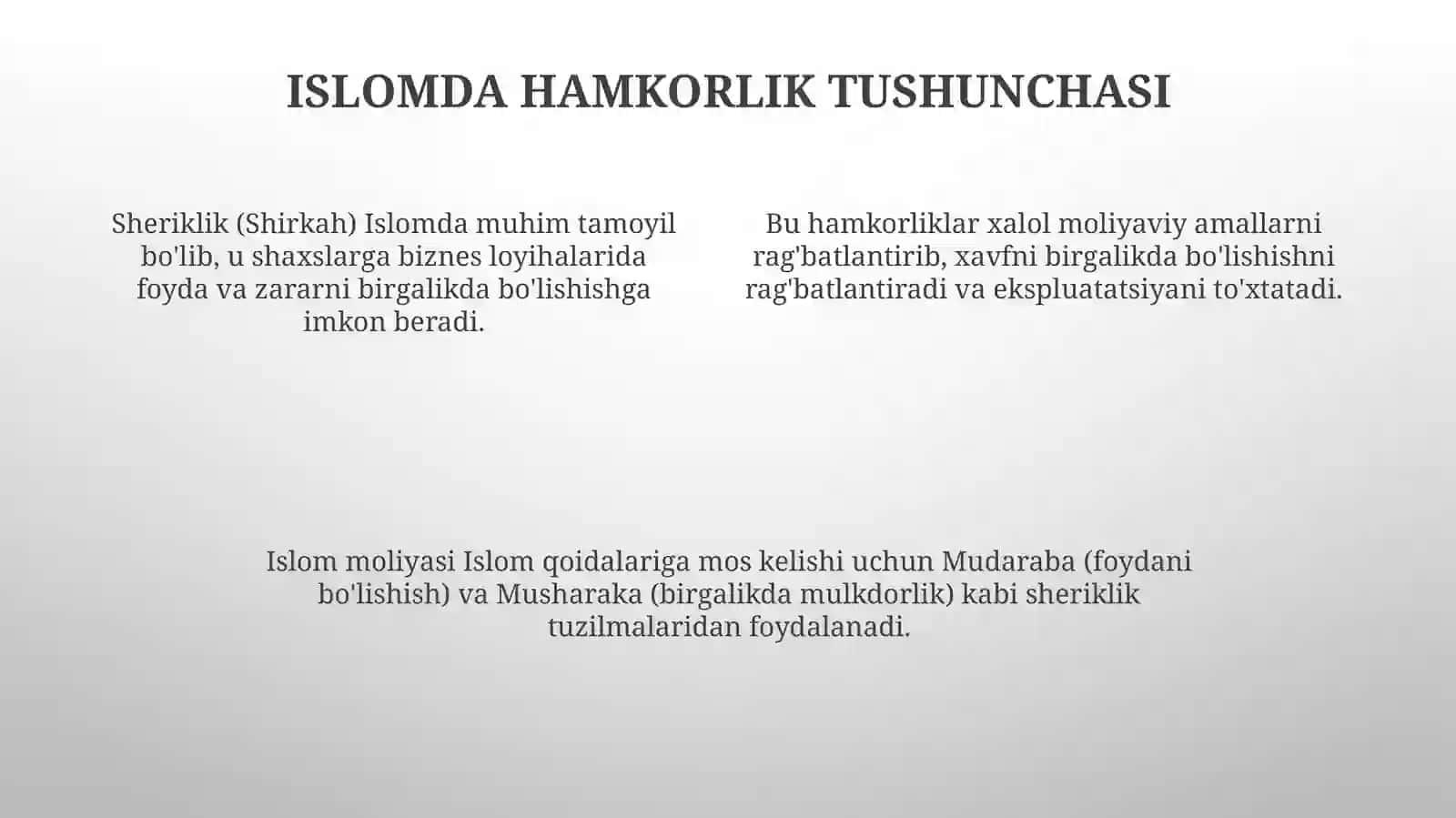 Islom moliyasidagi sherikchilik asosida qilinadigan faoliyat 4
