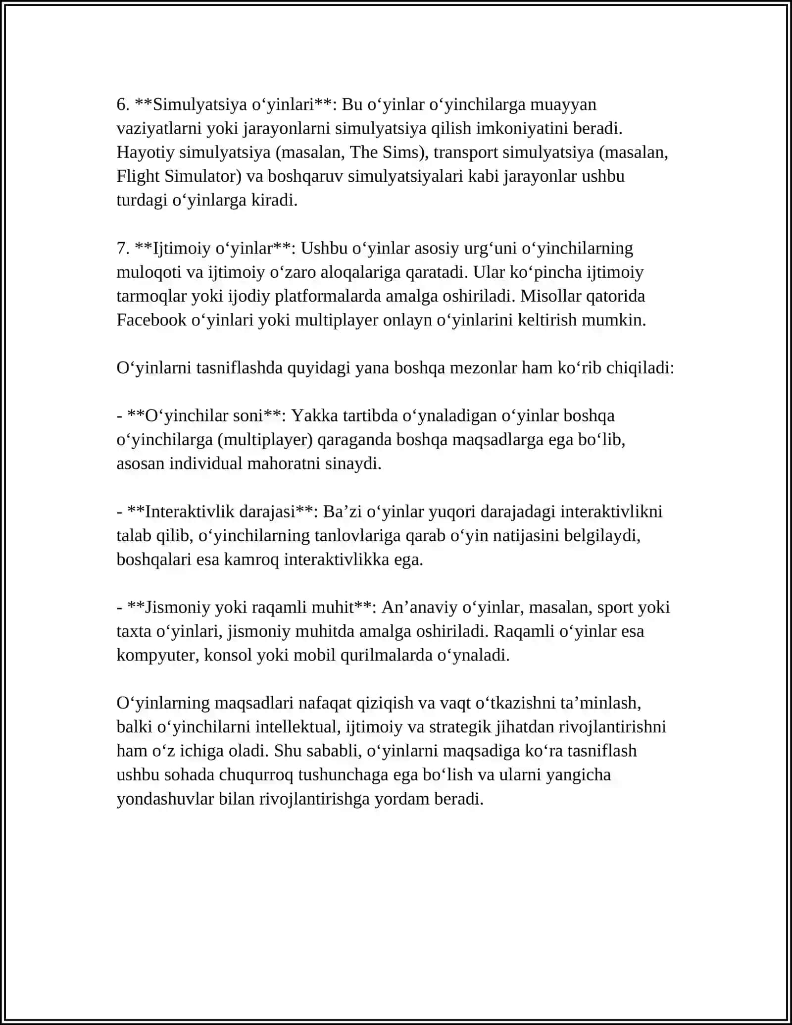 O'YINLARNING TURKUMLANISHI 4
