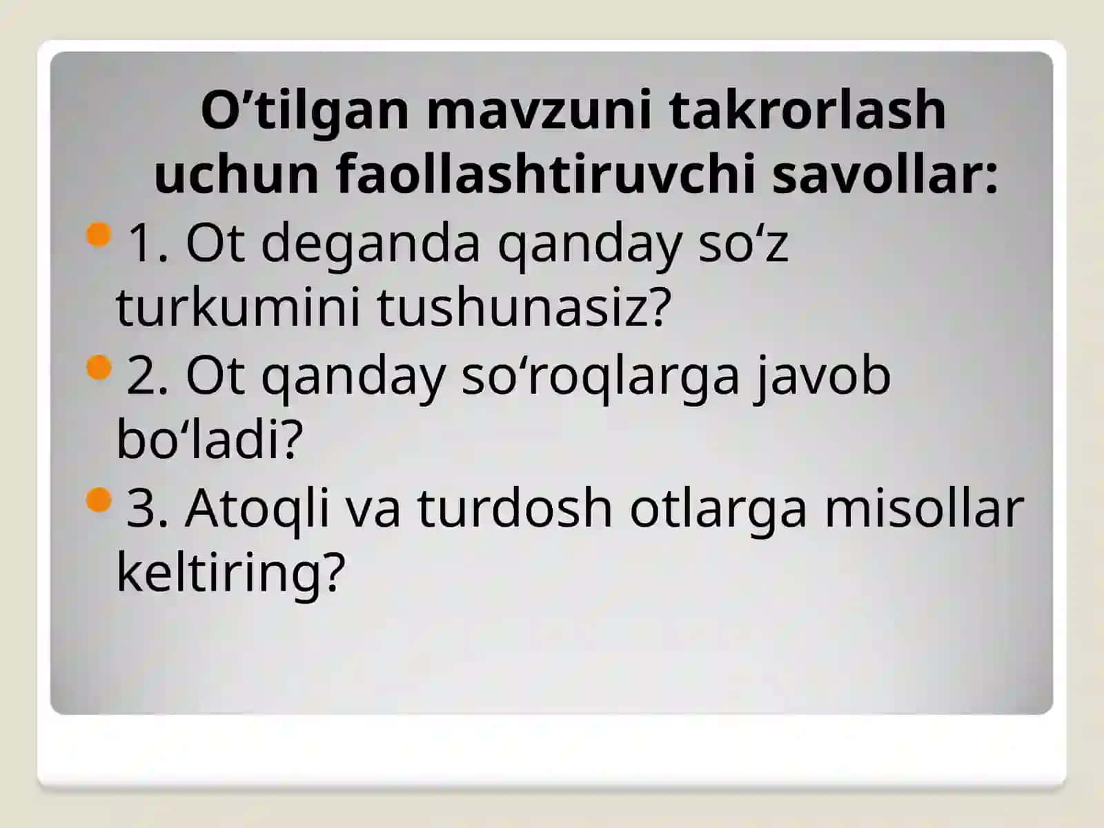4-sinf Ona tili dars ishlanma. Ot so'z turkumi 4