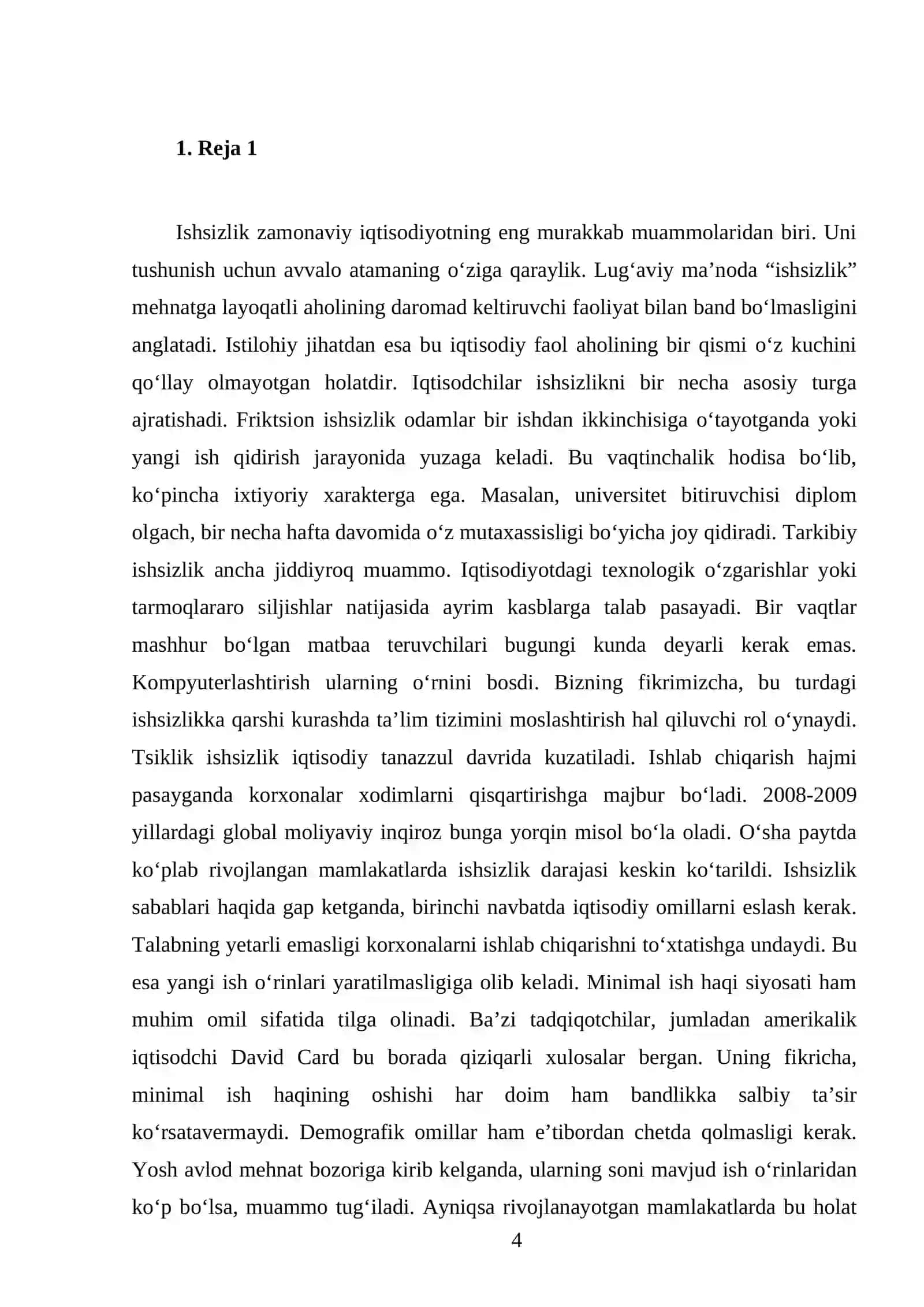 Ishsizlik sabablari, turlari va ko’rsatkichlari 4
