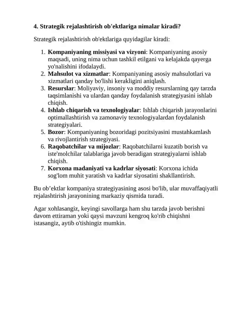 Strategik rejalashtirish 4