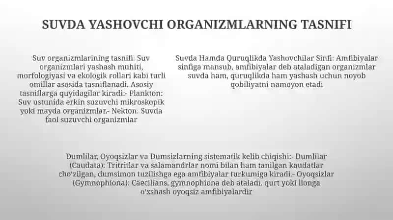 Suvda Hamda Quruqlikda Yashovchilar Sinfi 4