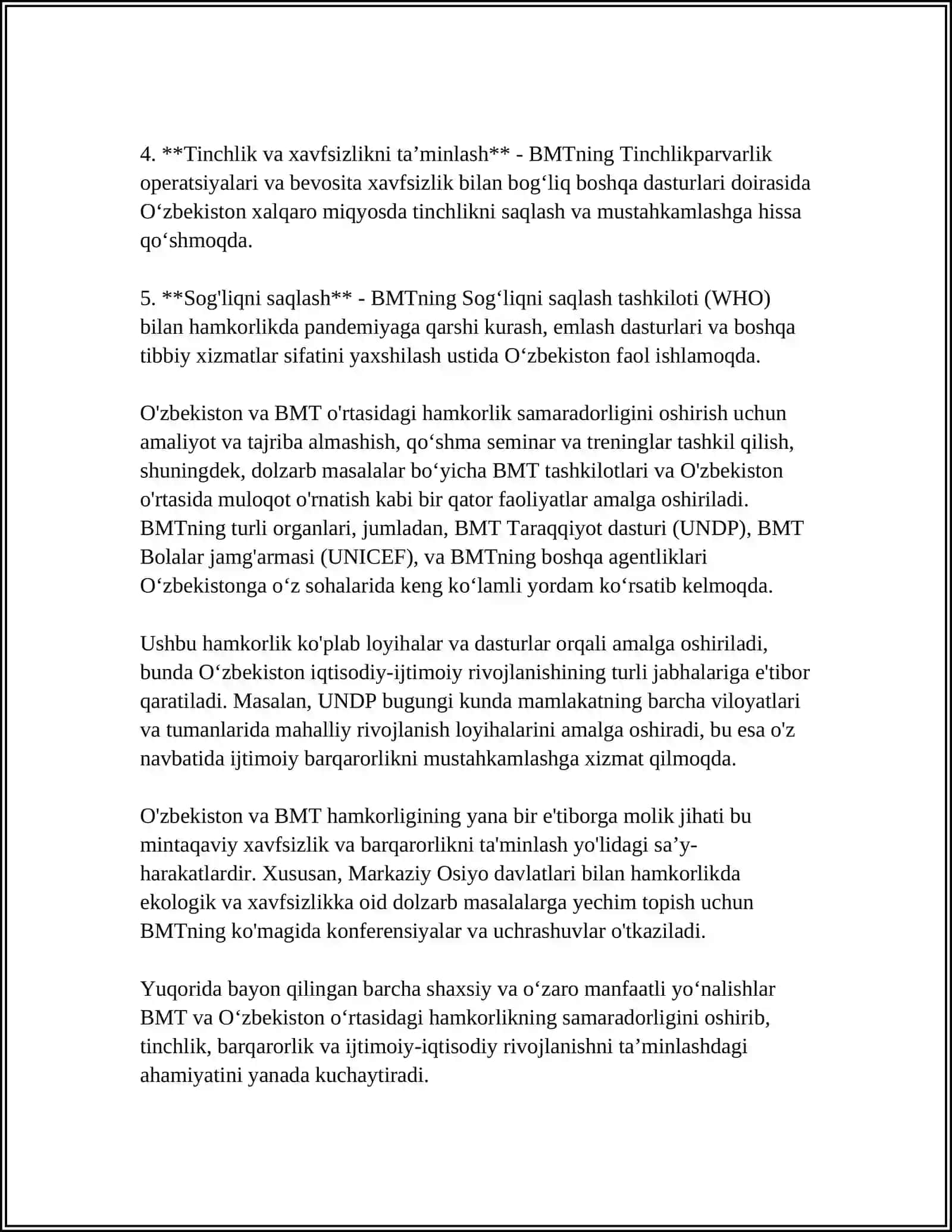 ÖZBEKISTONNING XALQARO TASHKILOTLAR BILAN HAMKORLIK ALOQALARI 4
