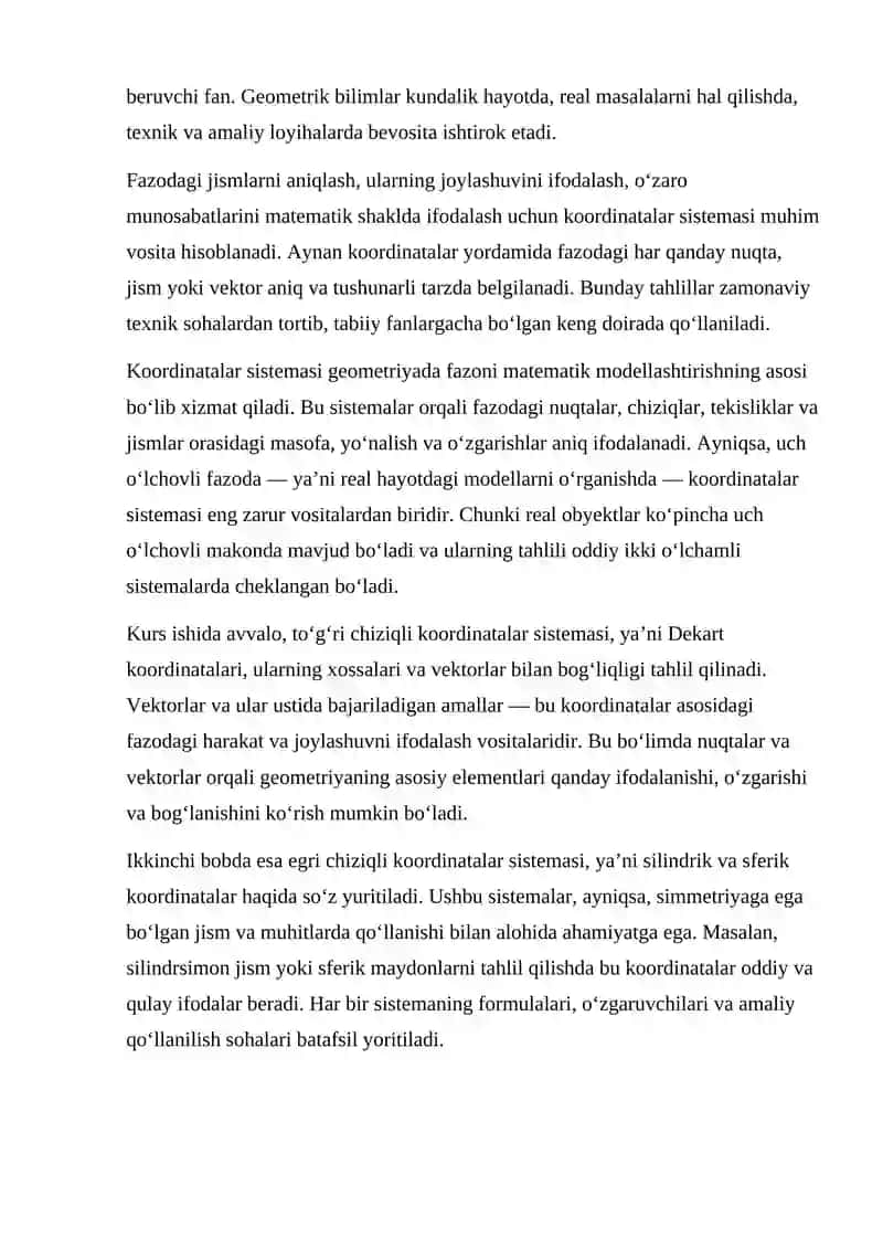 "Fazoda koordinatalar sistemasi" kurs ishi 4