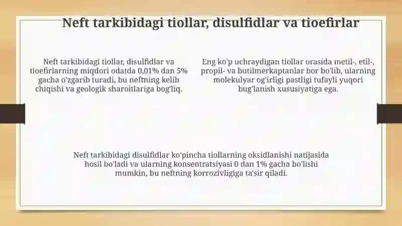 Tiollar, disulfidlar va tioefirlarning tuzilishi va xossalari 4