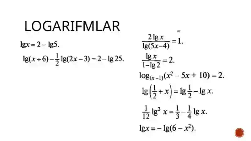 Logarifmik va ekponensial funksiyalar 4