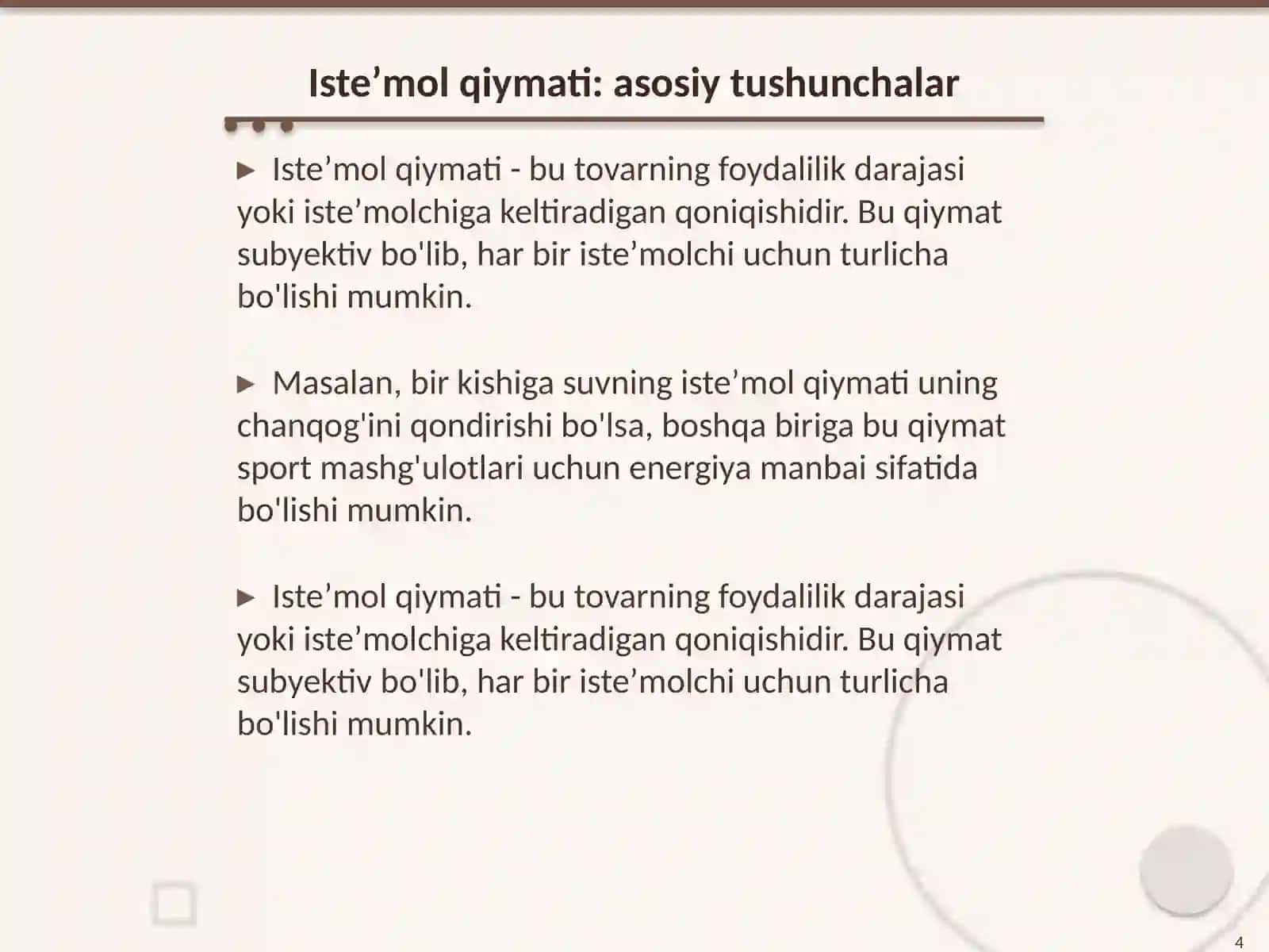 Tovar xossalari: isteʼmol qiymati va qiymat 4