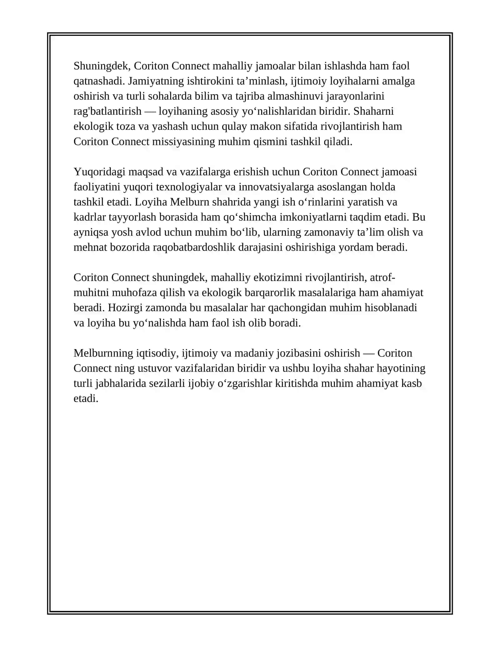 CORITON CONNECT, MELBURN AVSTRALIYA 4