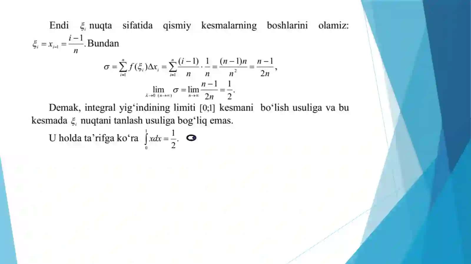Aniq integralga keltiriluvchi masalalar, Nyuton-Leybnits formulasi 4