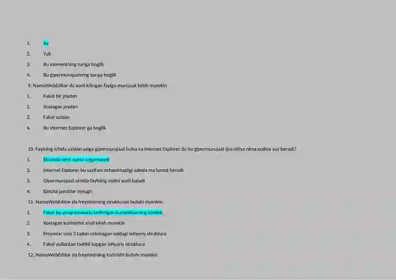 HTML NAmo 100 savolga 100 javob 2026 4