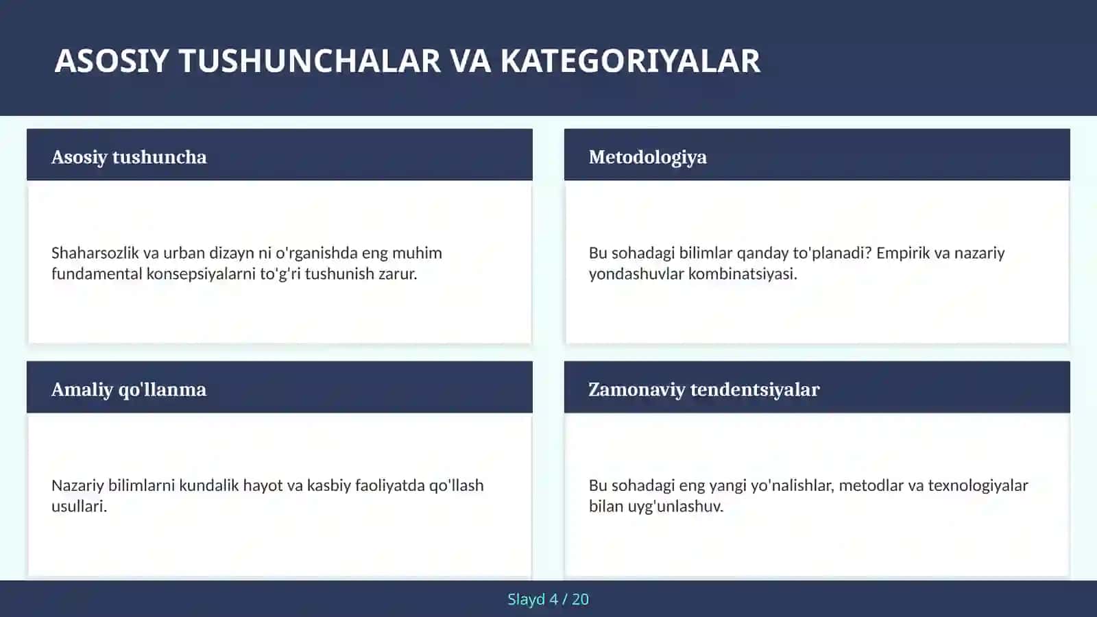 Shaharsozlik va Urban Dizayn 4