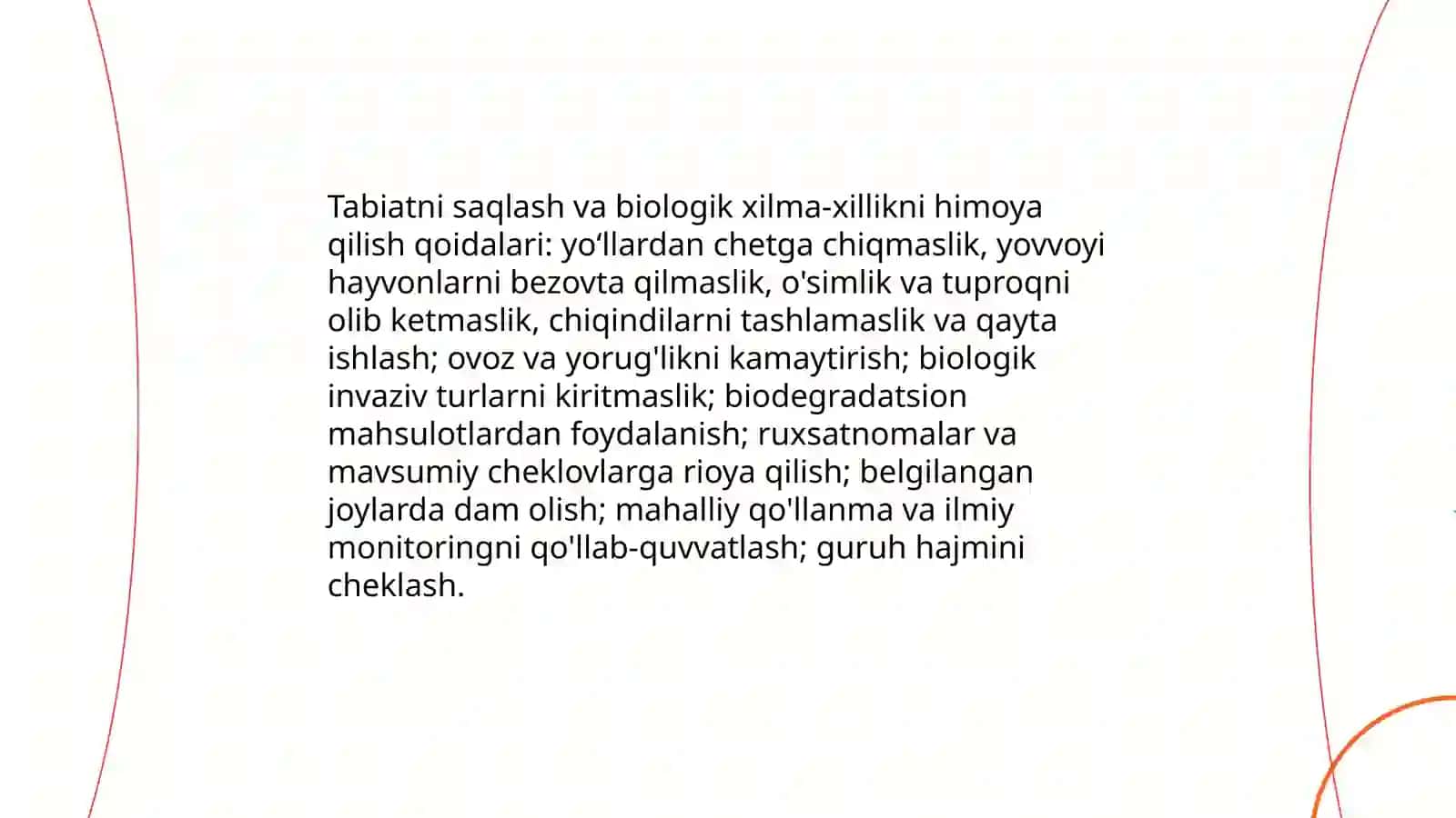 Ekoturizmning yoʻnaltiruvchi qoidalari 4