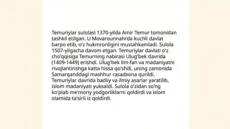 Temuriy hukmdorlar ro'yxatini tuzish 4
