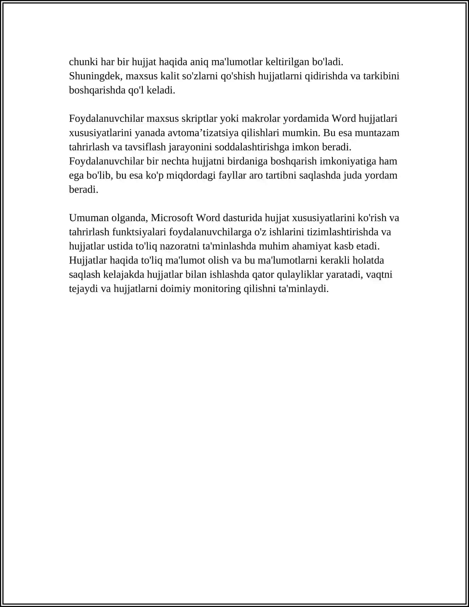 MICROSOFT WORDDA HUJJAT XUSUSIYATLARINI VA SAHIFA PARAMENTLARINI SOZLASH 4