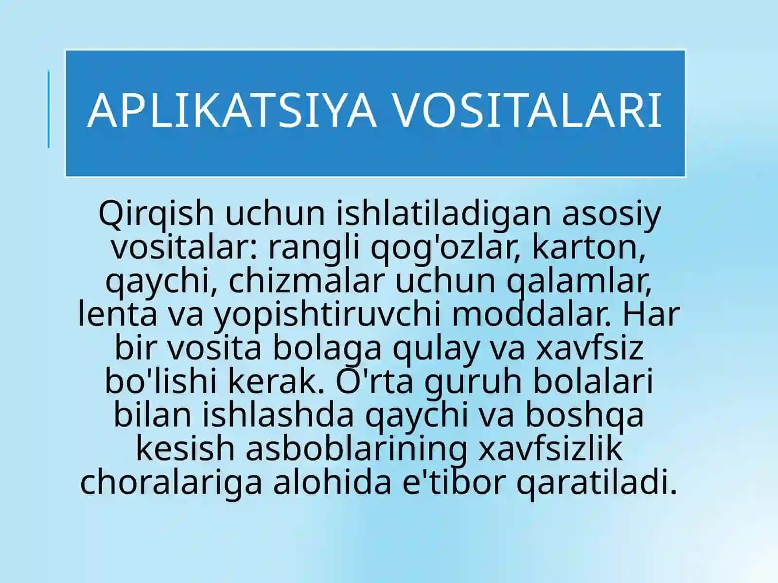 Aplikatsiyada qirqishning har xil usullarini bajarish o‘rta guruhda 4