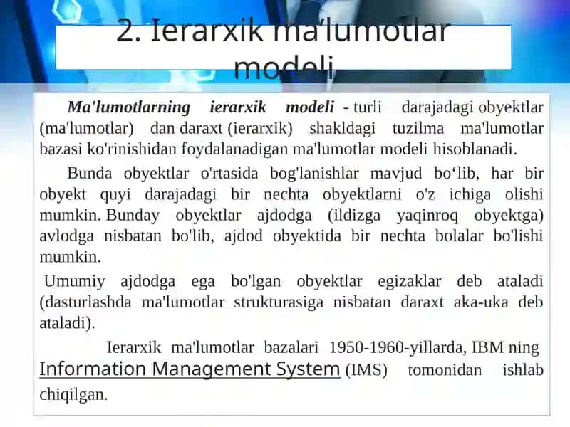 Ma'lumotlar bazasi modellari va mohiyat-aloqa modeli 4