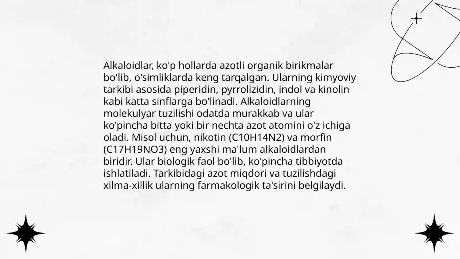 Alkaloidlar haqida umumiy maʼlumot 4
