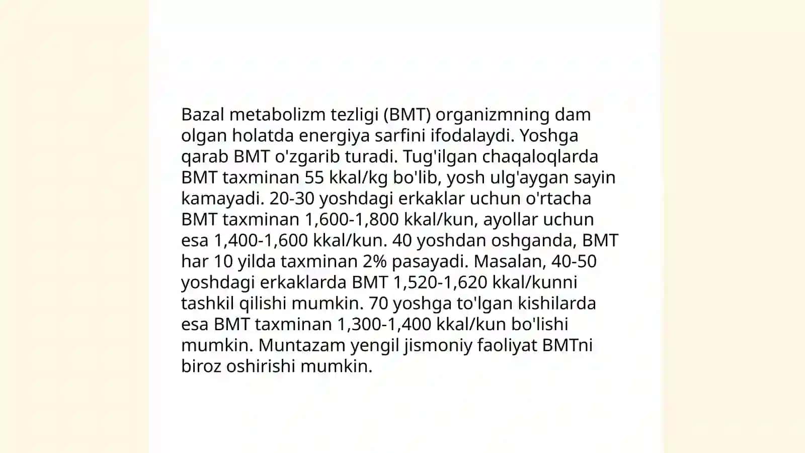 Moddalar va energiya almashinuvi. Ularning yoshga bog'liq xususiyatlari 4