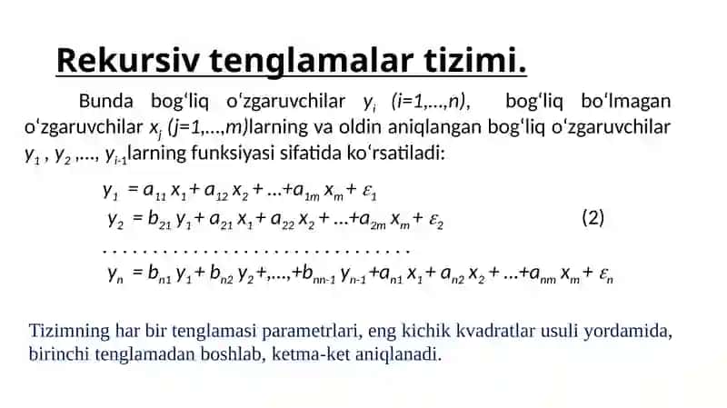 Ekonometrik Tenglamalar Sistemasining Ekonimetrik Modellar 4