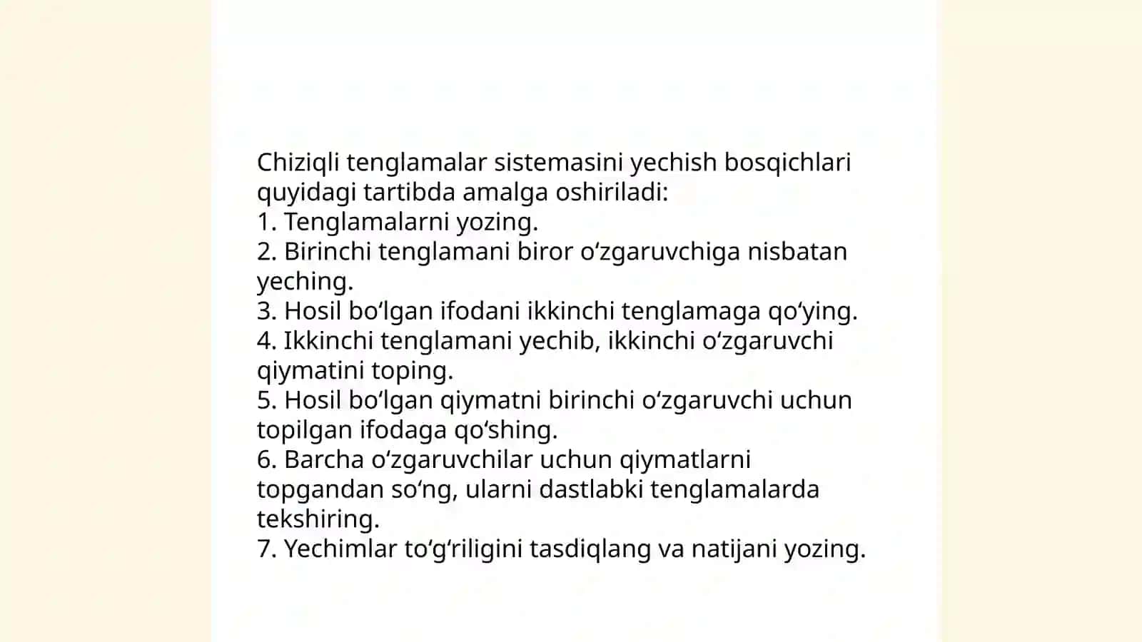 Chiziqli tenglamalar sistemasini gavuus usulida yechish 4