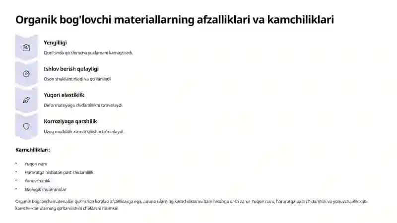 Organik bog'lovchi materiallar va ularga bo'lgan talablar 4