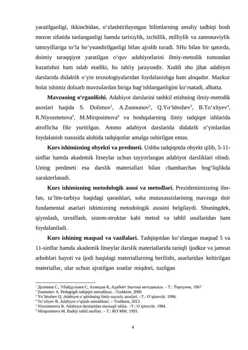 "O‘zbek adabiyotini o‘qitish metodikasi" 4