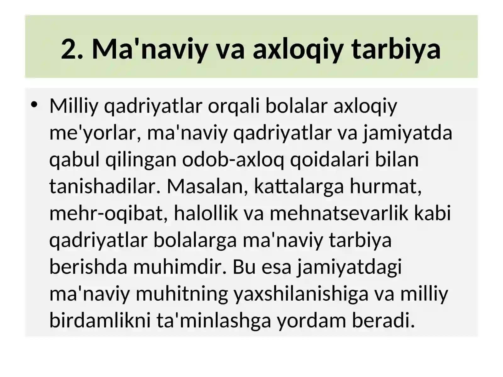 TARBIYA JARAYONIDA MILLIY QADRIYATLARNING OʻRNI 4
