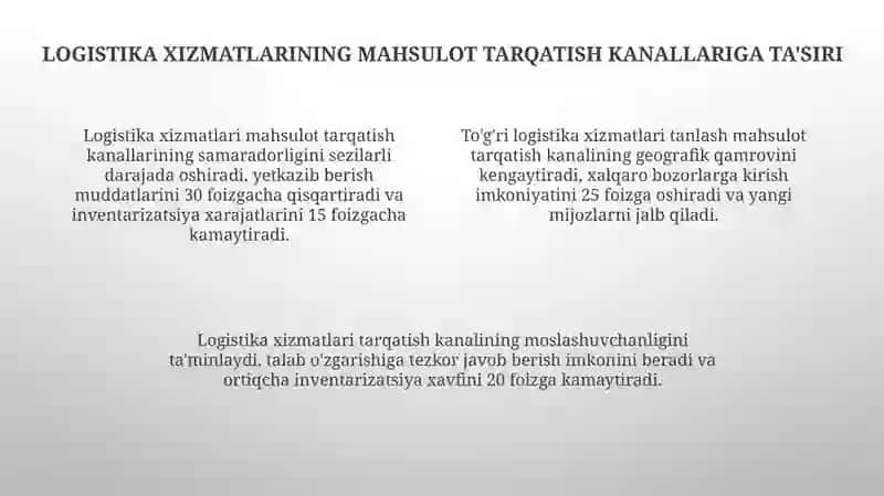 Logistik xizmatlari va mahsulot distribyutsiyasi 4