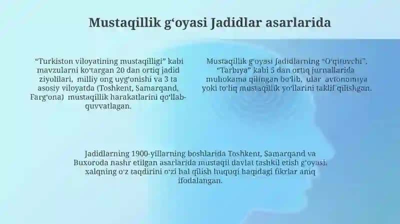 Jadidlar milliy o'zlik istiqlol va davlat chilik g'oyalari 4