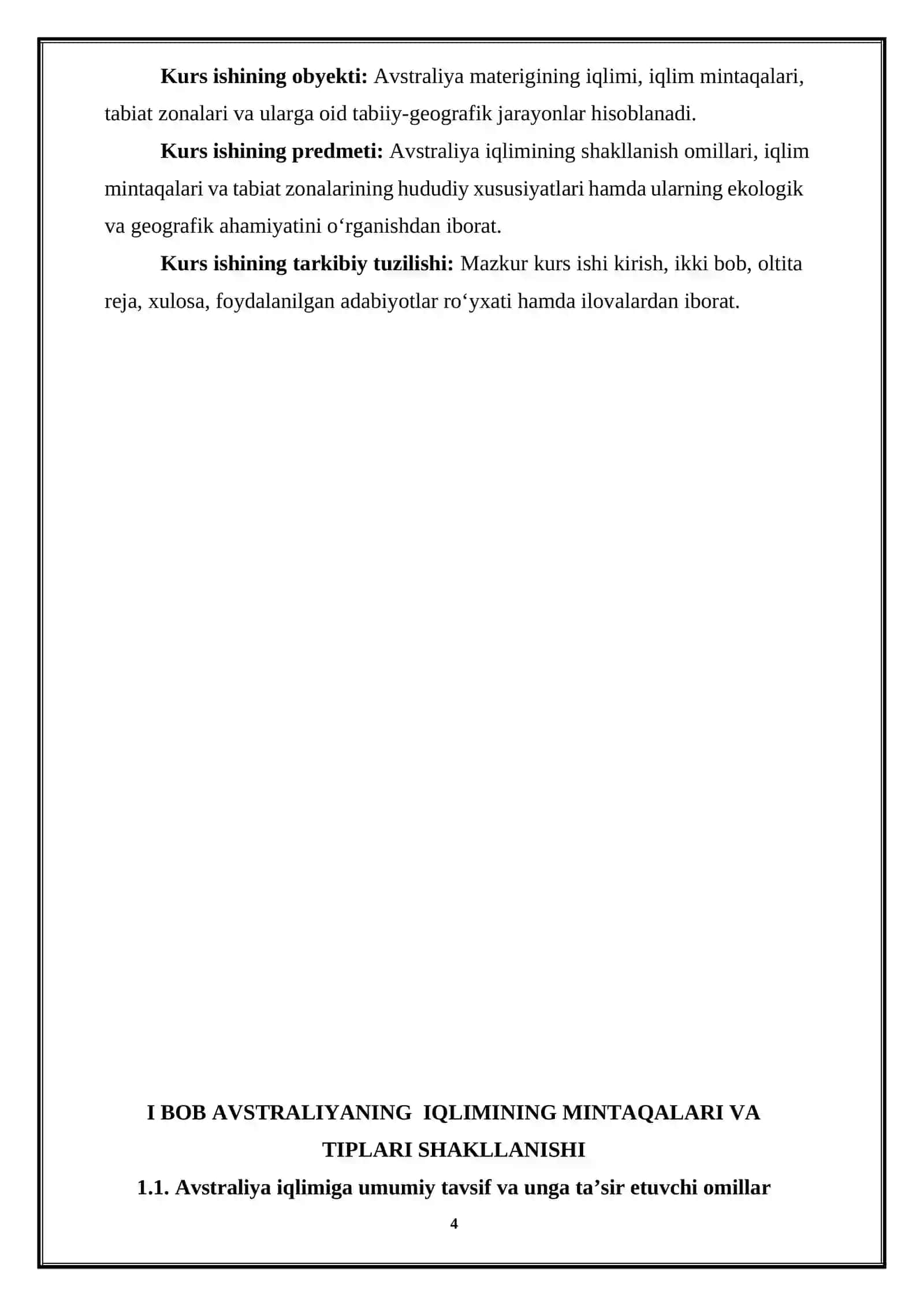 JAHON GEOGRAFIYASI FANIDAN KURS ISHI 4