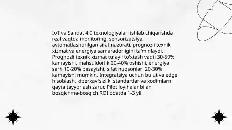 Ishlab chiqarish jarayoniga yangi, samarali texnologiyalarni tatbiq etish zaruriyati va istiqbollari 4