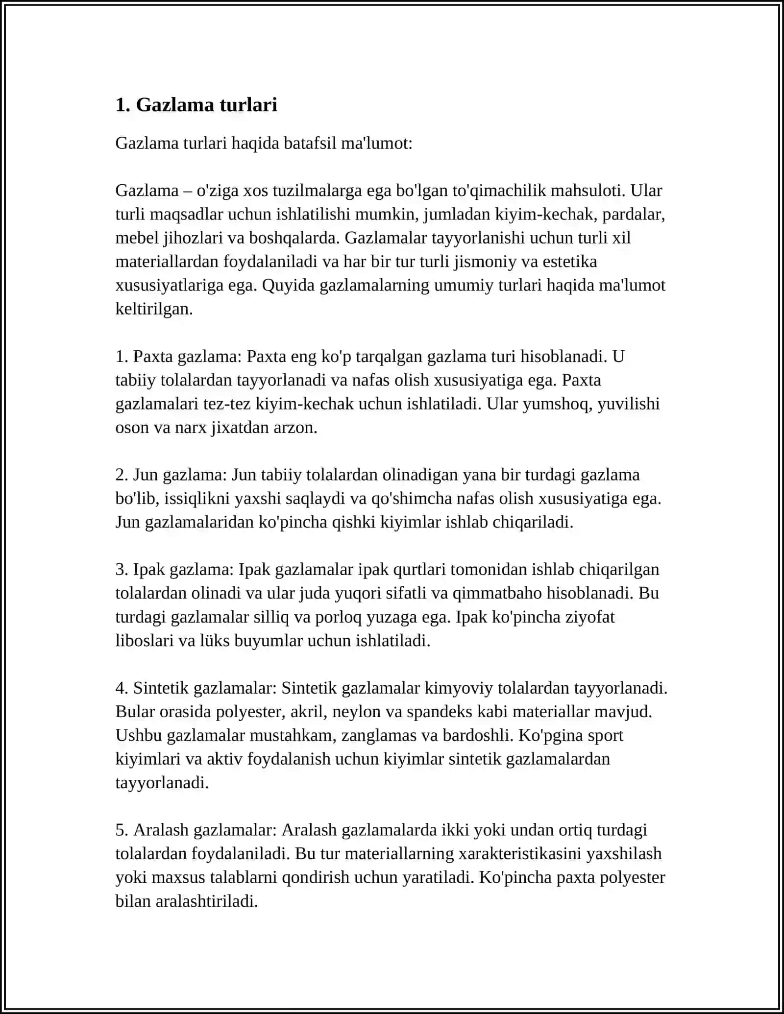 GAZLAMA VA IP TURLARI.GAZLAMANING XUSUSIYATLARI 4