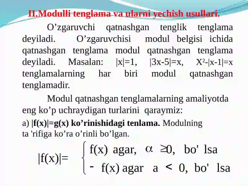Modulli tenglamalar va tengsizliklar 4