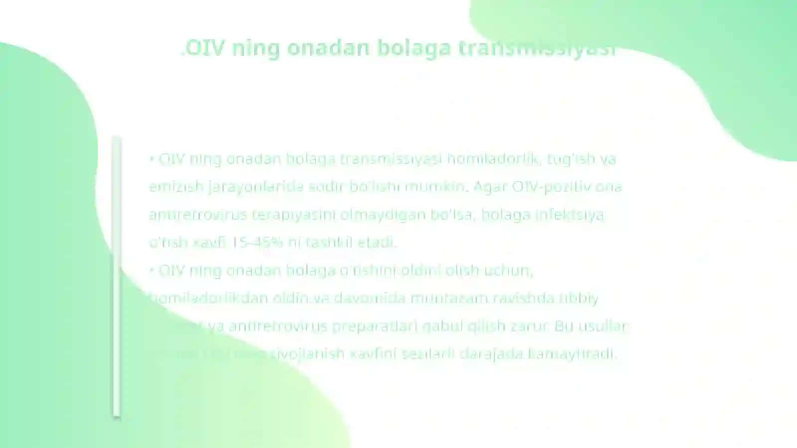 OIV/OITS. Onadan bolaga transmissiyaning oldini olish 4
