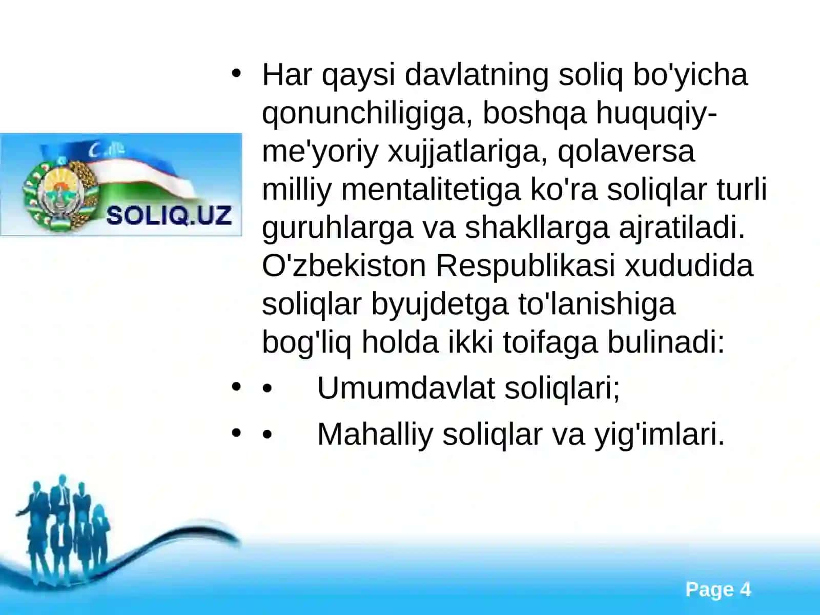 Oʻzbekiston Respublikasida Mahalliy soliqlar va yigʻimlar 4