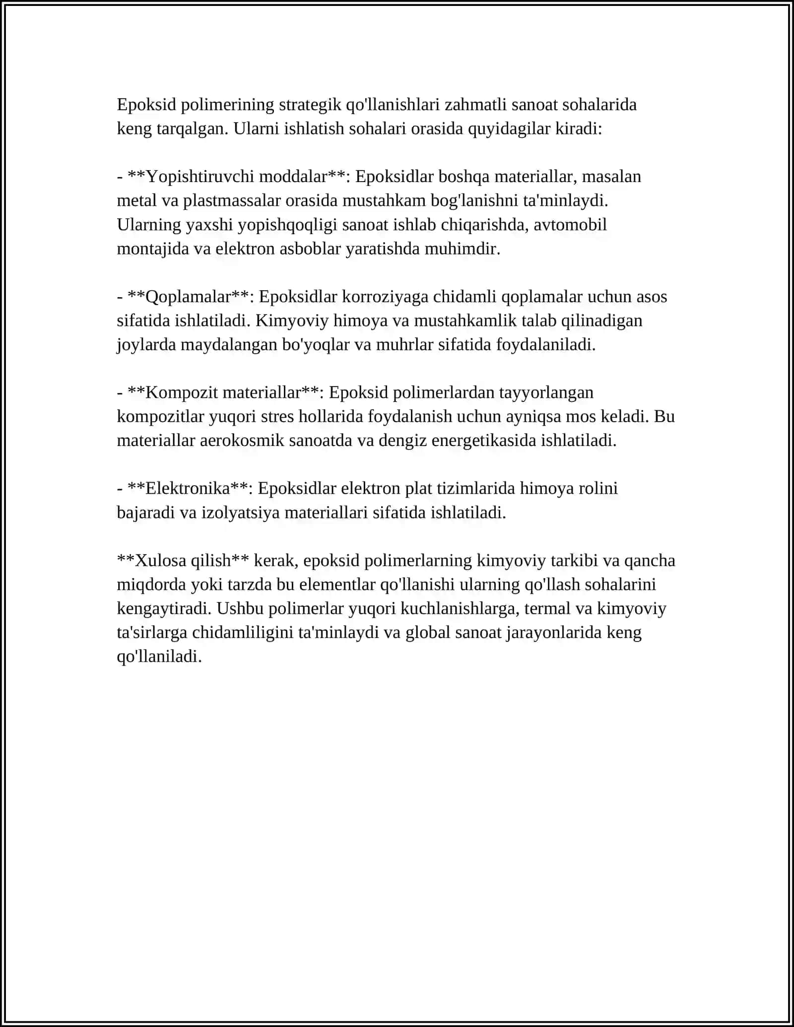 EPOKSID POLIMER LARNI IWLATILIWI XOSSALARI OLINISHI 4
